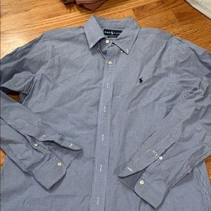 Men’s polo blue micro check button down shirt LG